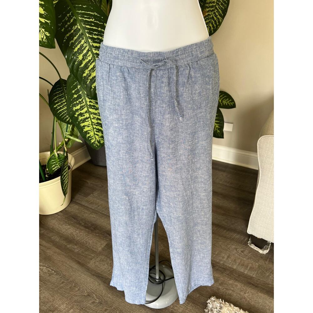 Morgan Taylor Linen-Cotton Blend Blue Drawstring Pants‎ 1X #552